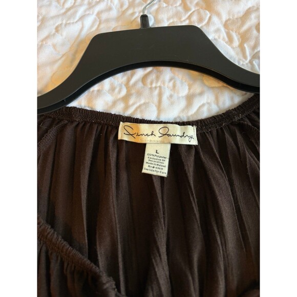 French Laundry brown drawstring crop sleeve blouse size large - Picture 4 of 7